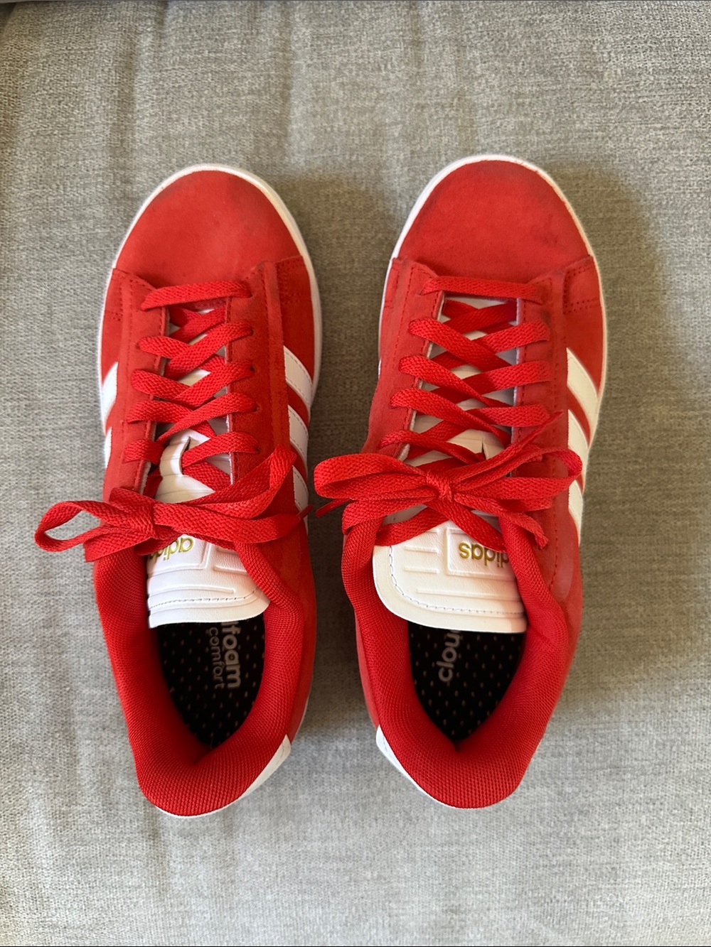 adidas Red Suede Sneakers with White Stripes
